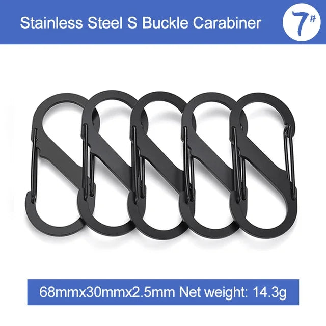 5Pcs S Type Stainless Steel Carabiner