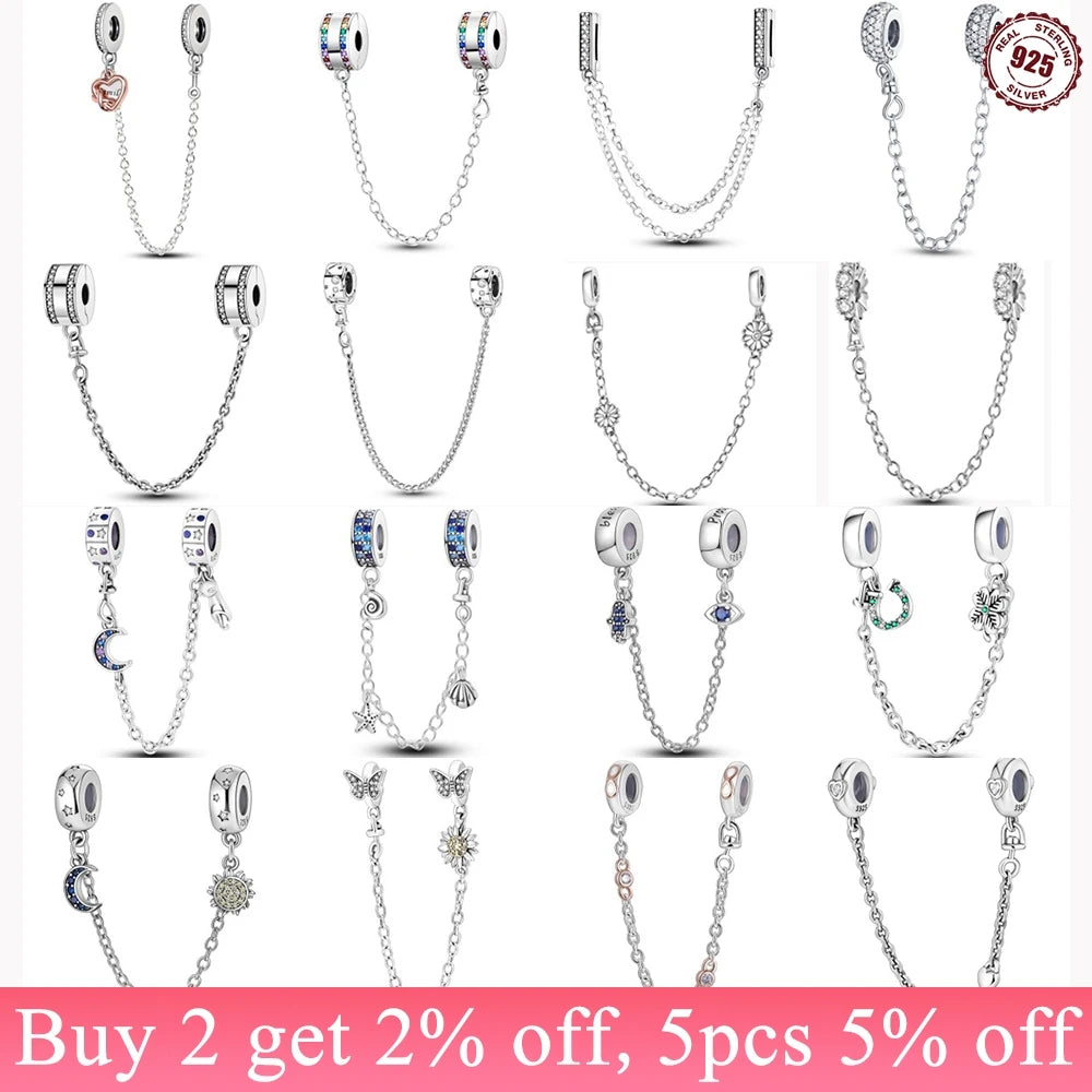 925 Sterling Safety Chain  Fit Pandora Bracelets