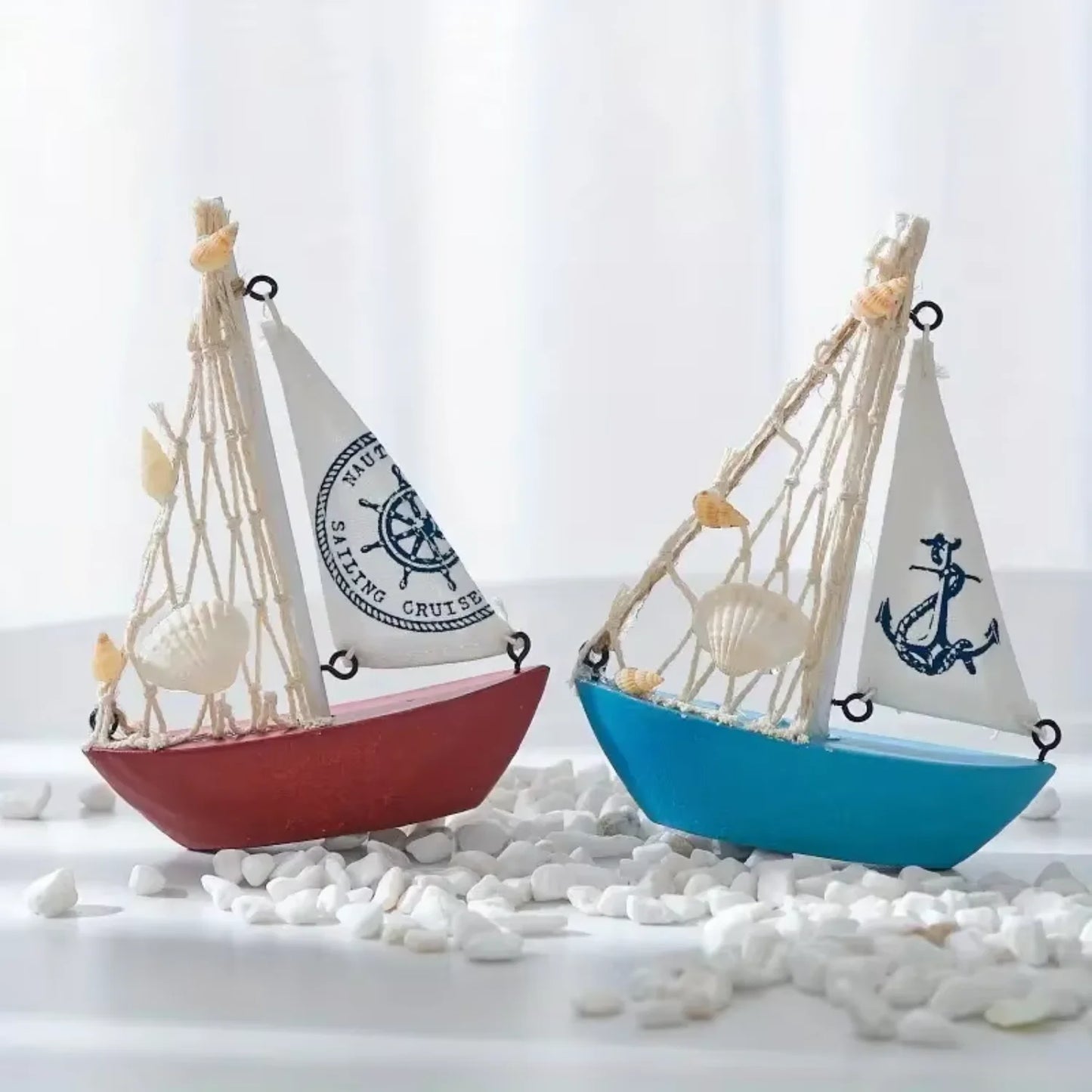 Mediterranean Style Wooden Canvas Boats For Decoration