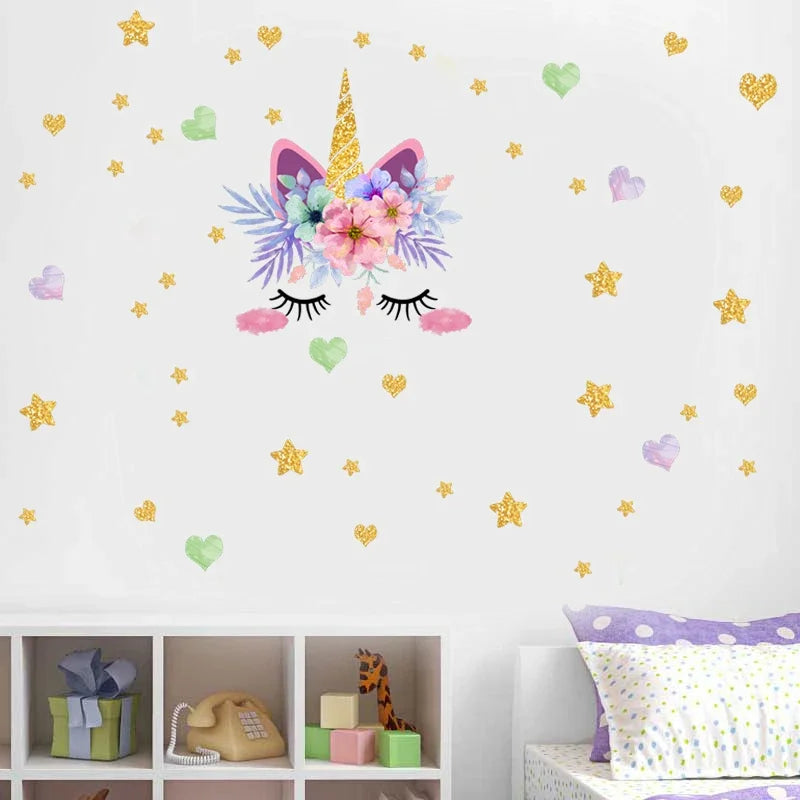 Unicorn Horse, Star, Heart Wall Sticker Kids Room