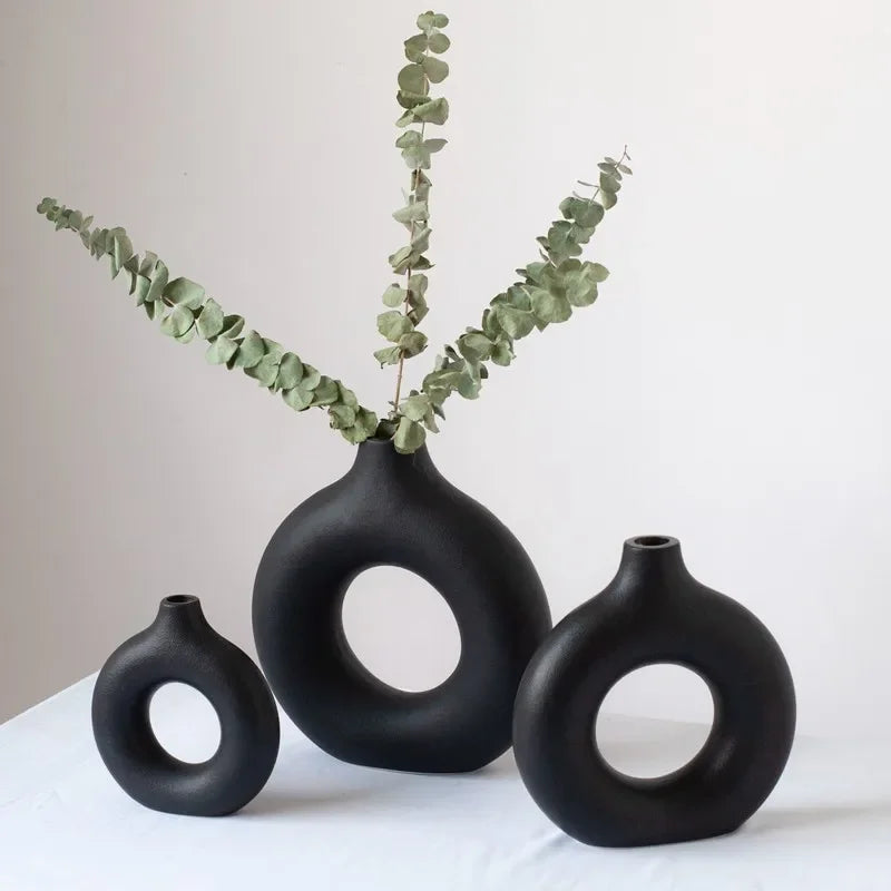 VILEAD Black Ceramic Vase Nordic Flower Vase