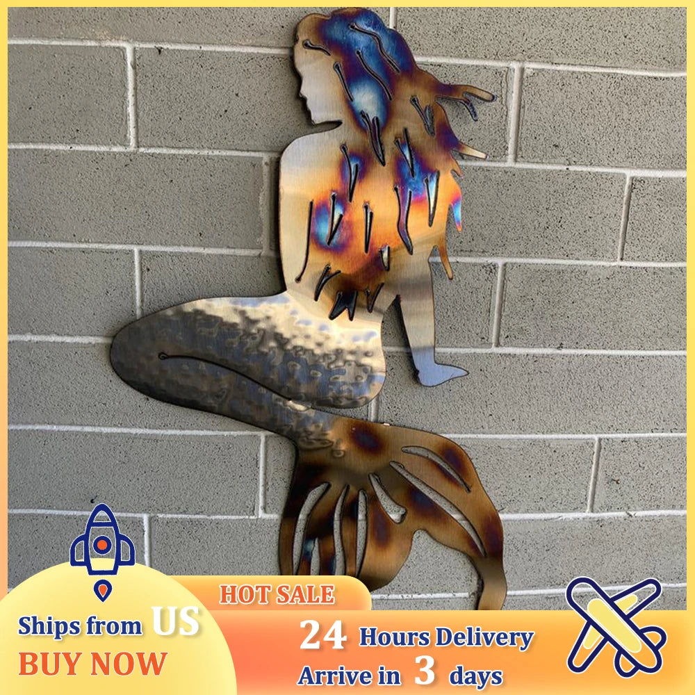 Mermaid Metal Wall Art, Wrought Iron