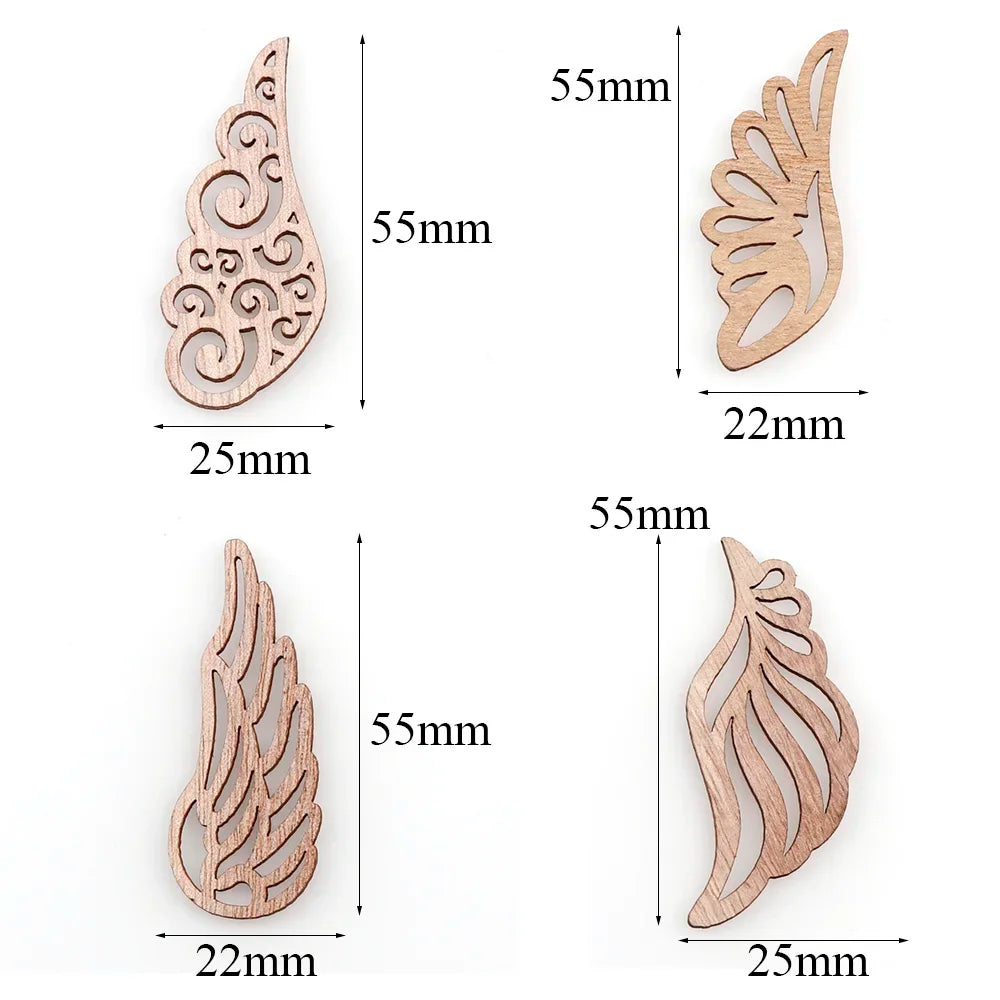 40Pcs/bag 4 Styles, Angel Wings Wood Decorative Embellishments