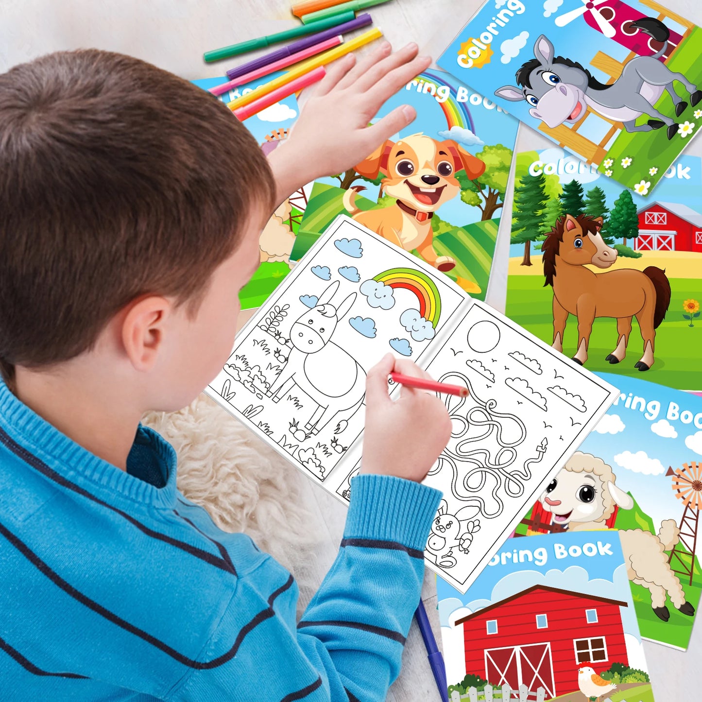 24Pcs Farm Animals Mini Coloring Books for Kids Party Favors