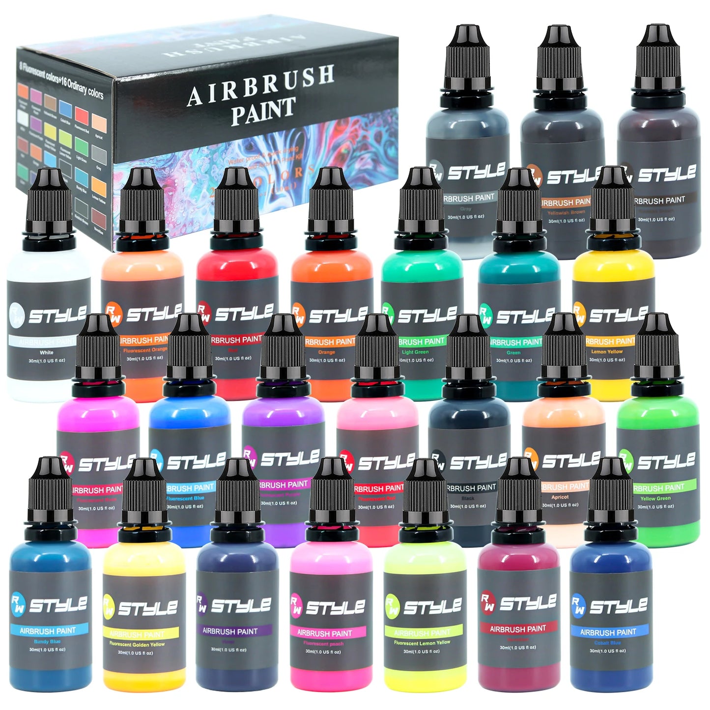 24Colors/Set Airbrush Paint Set, Water Based, Ready To Spray