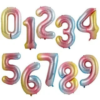 40" Gradient Rose, Red, Gold, Silver, Big Number Foil Balloons