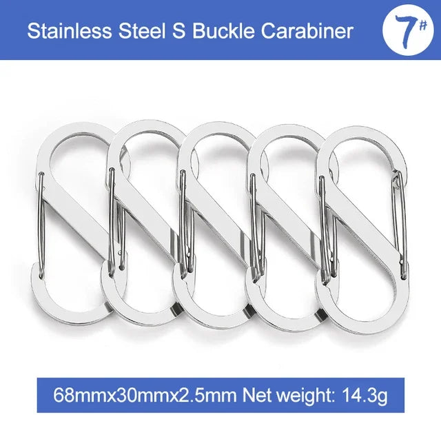 5Pcs S Type Stainless Steel Carabiner