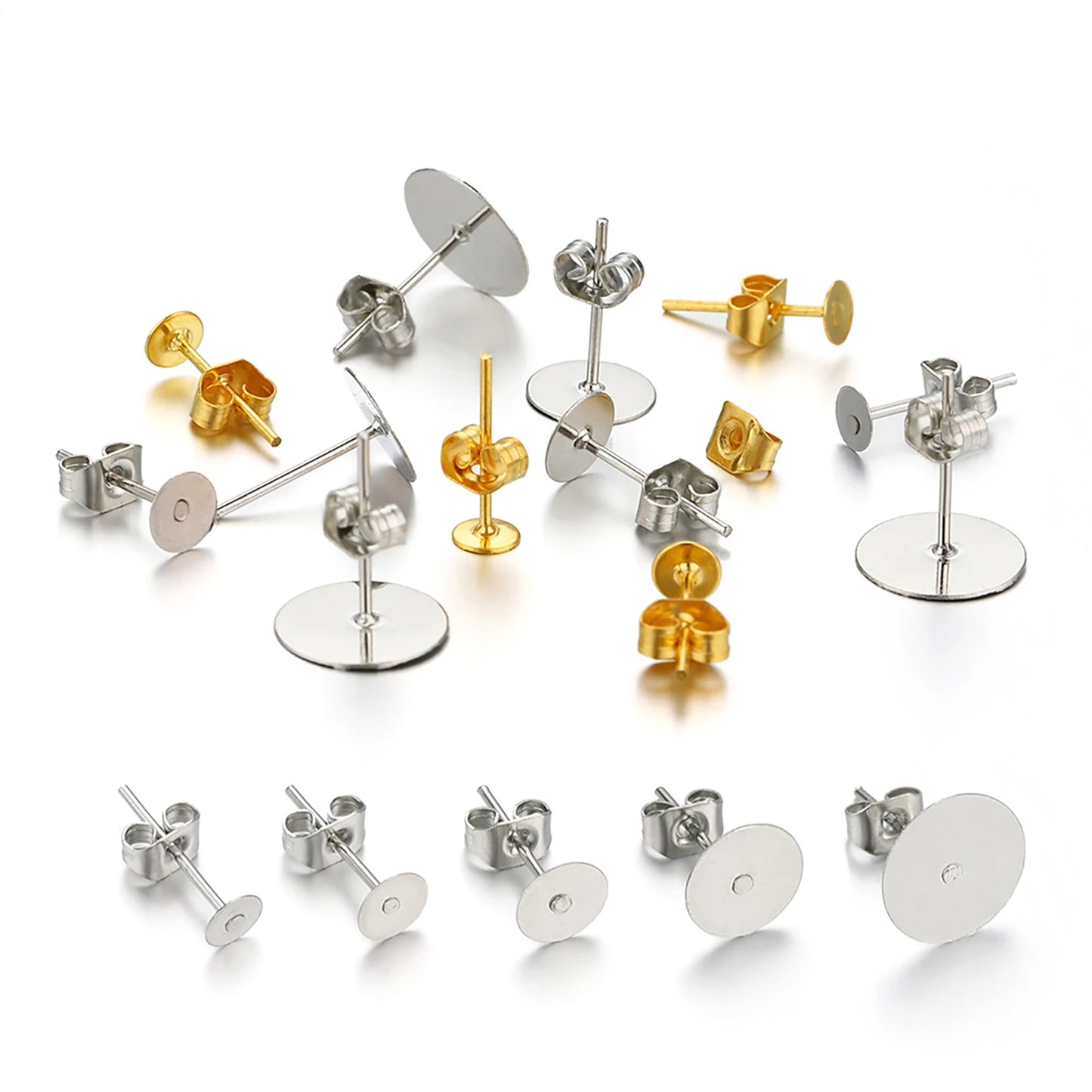 Blank Post Earring Studs with Earring Back/Flat Stones