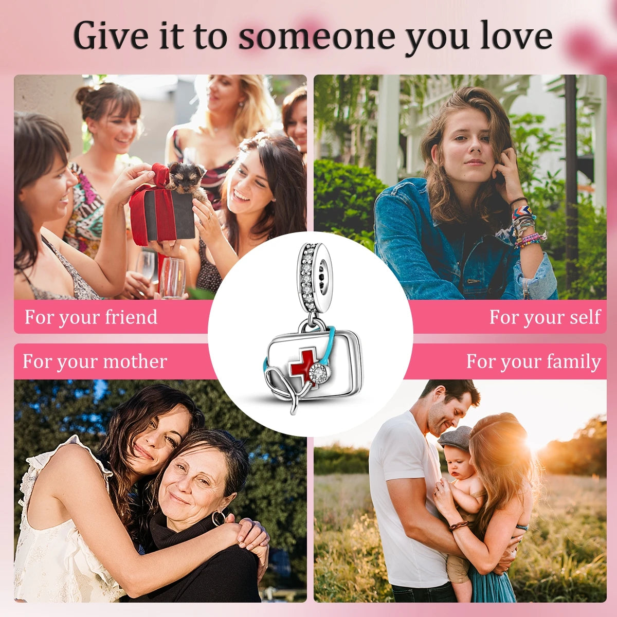 Sterling Silver First Aid Box Pendant Charms