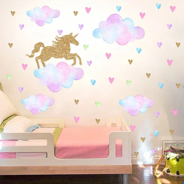 Unicorn Horse, Star, Heart Wall Sticker Kids Room