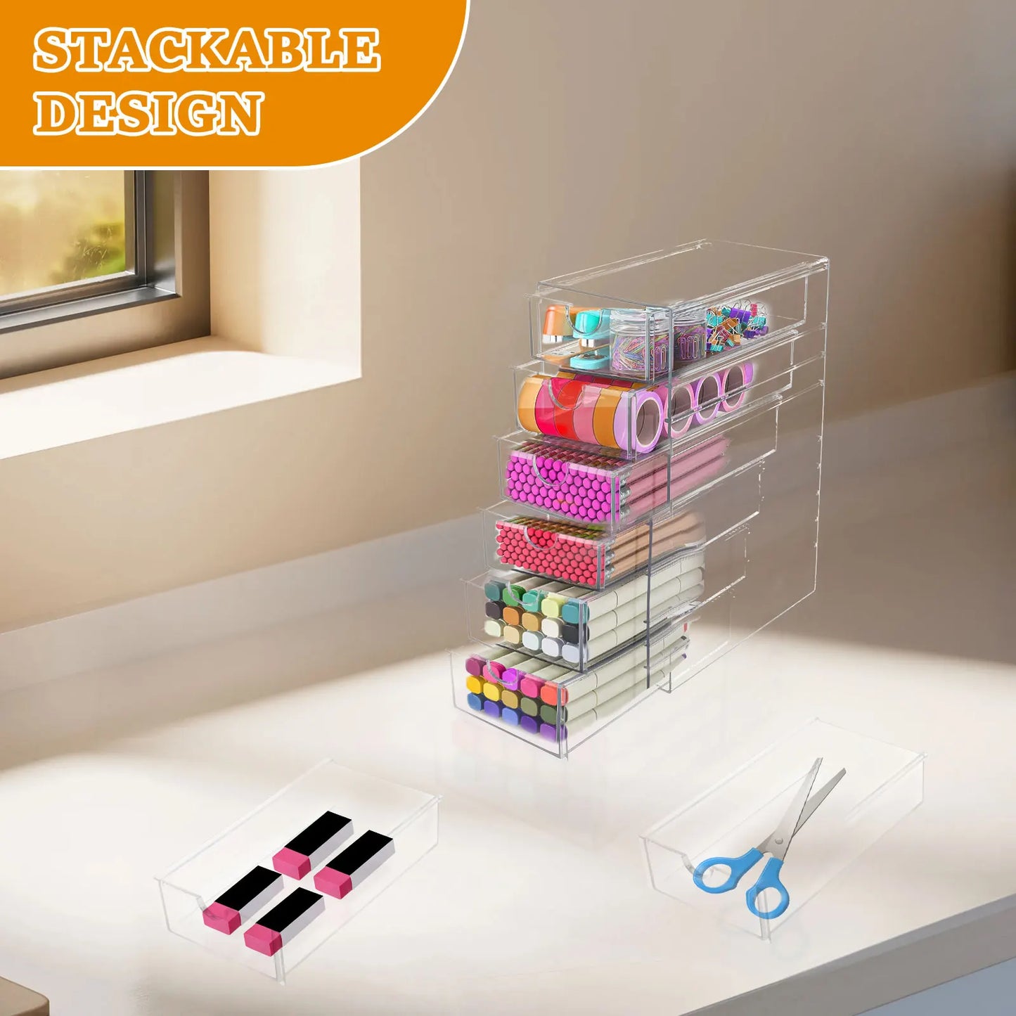 Acrylic Organizer with 5 or 6 Drawers Desk Top Storage