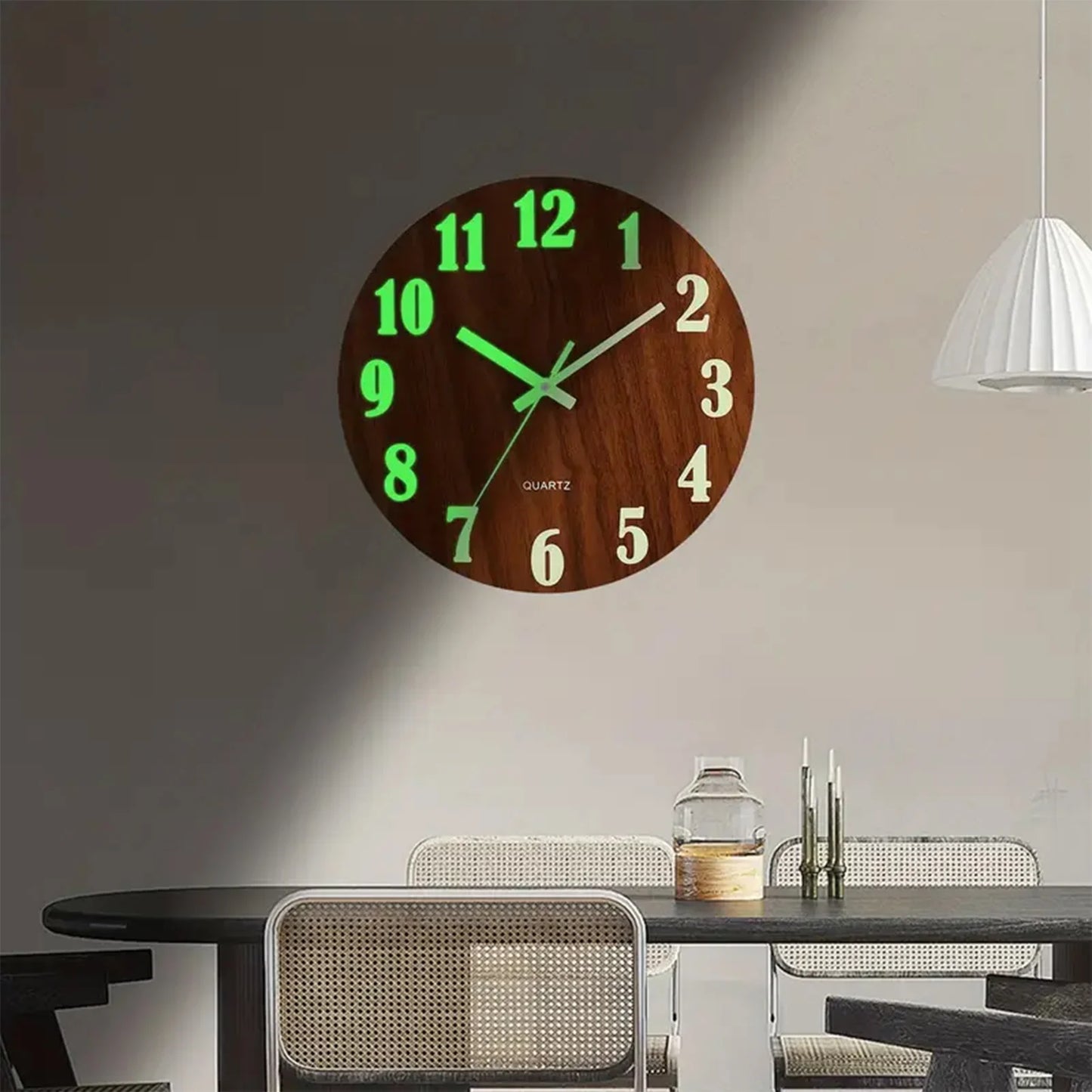12 Inch Wooden Luminous Silent Wall Clock