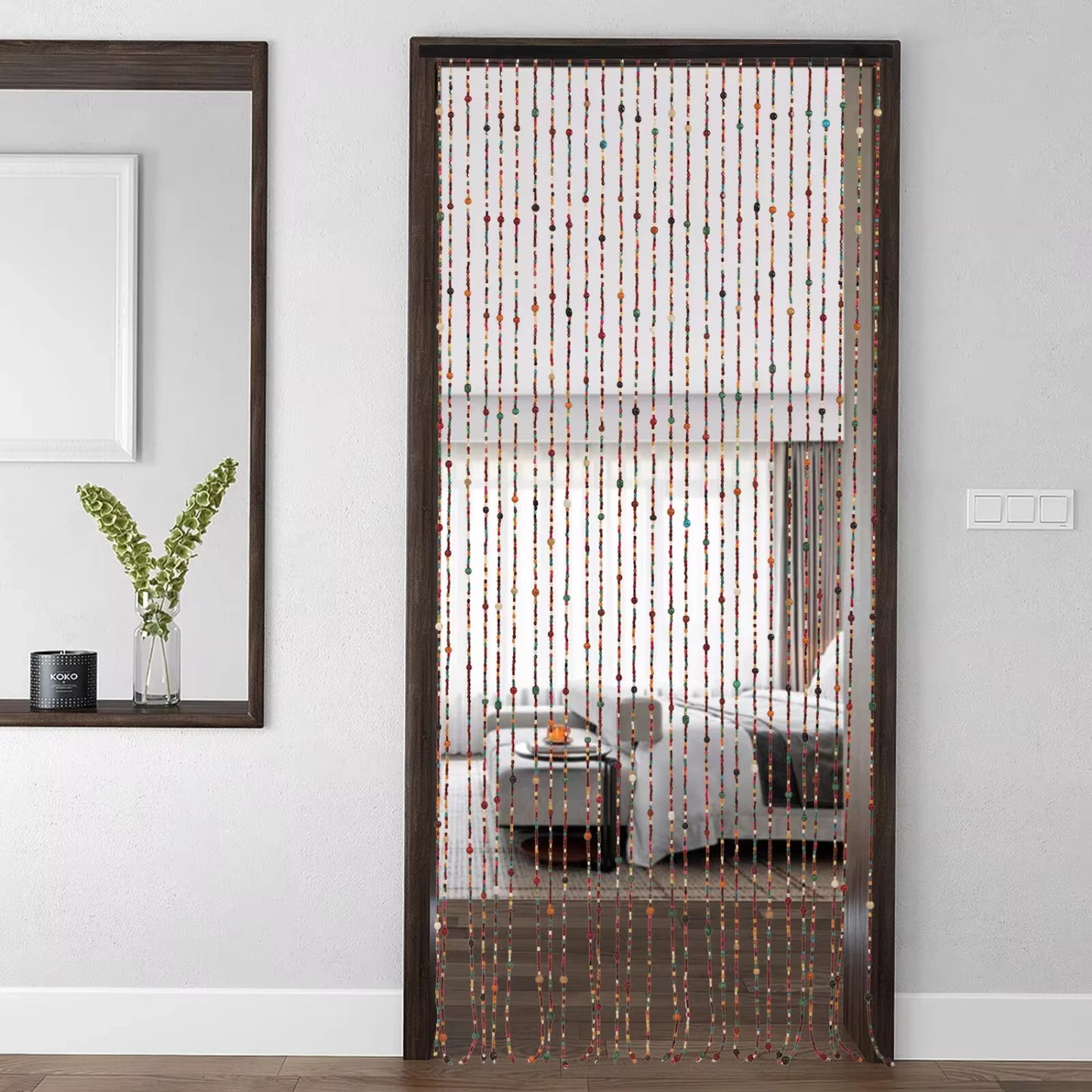 Natural Wood Beaded Door Curtain