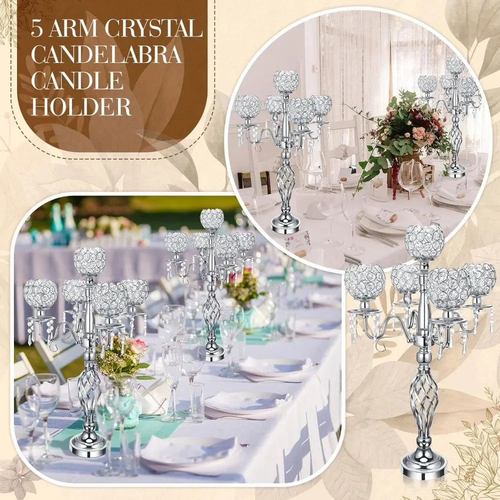 5-arm Crystal Wedding Candle Holder Centerpiece/Silver, Gold