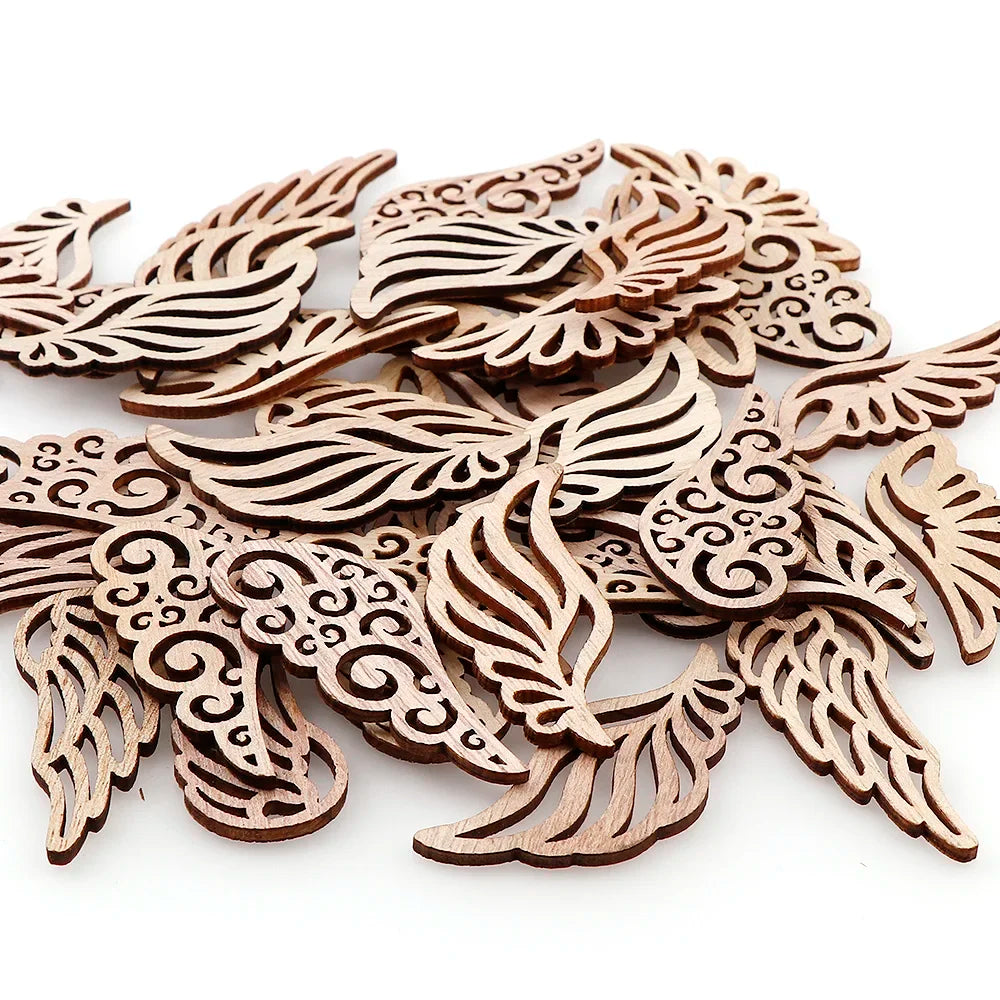 40Pcs/bag 4 Styles, Angel Wings Wood Decorative Embellishments