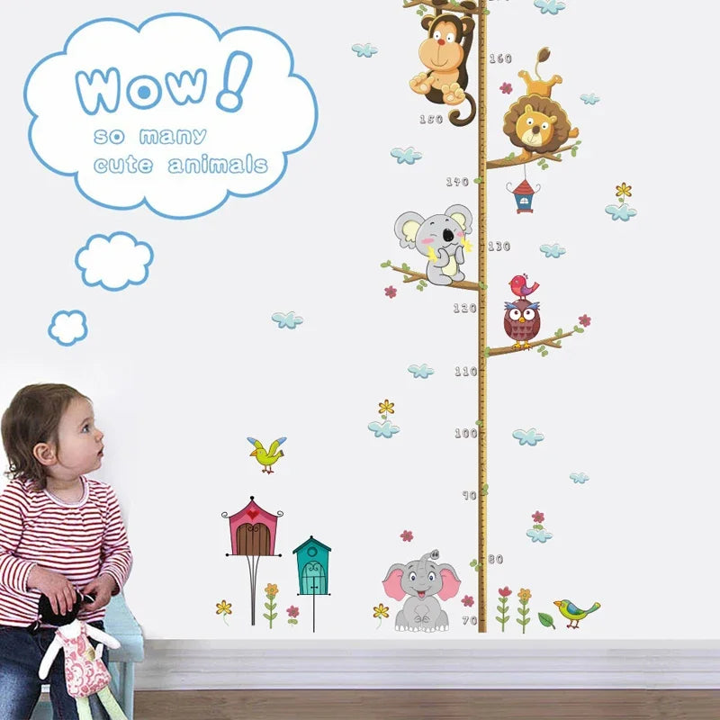 Cute Elephant Lion Zoo Height Measure Wall Sticker Kids Room