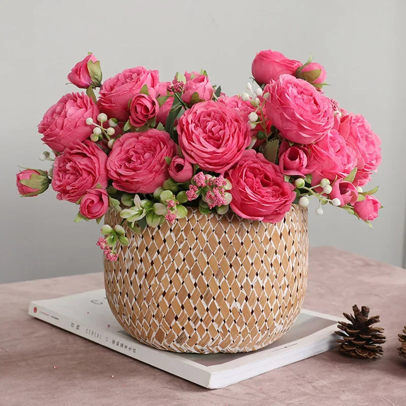 1pcs 30cm Rose Pink Silk Peony Bouquet