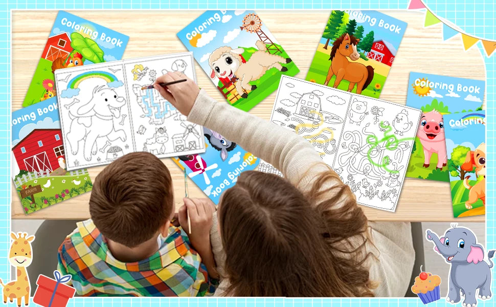 24Pcs Farm Animals Mini Coloring Books for Kids Party Favors