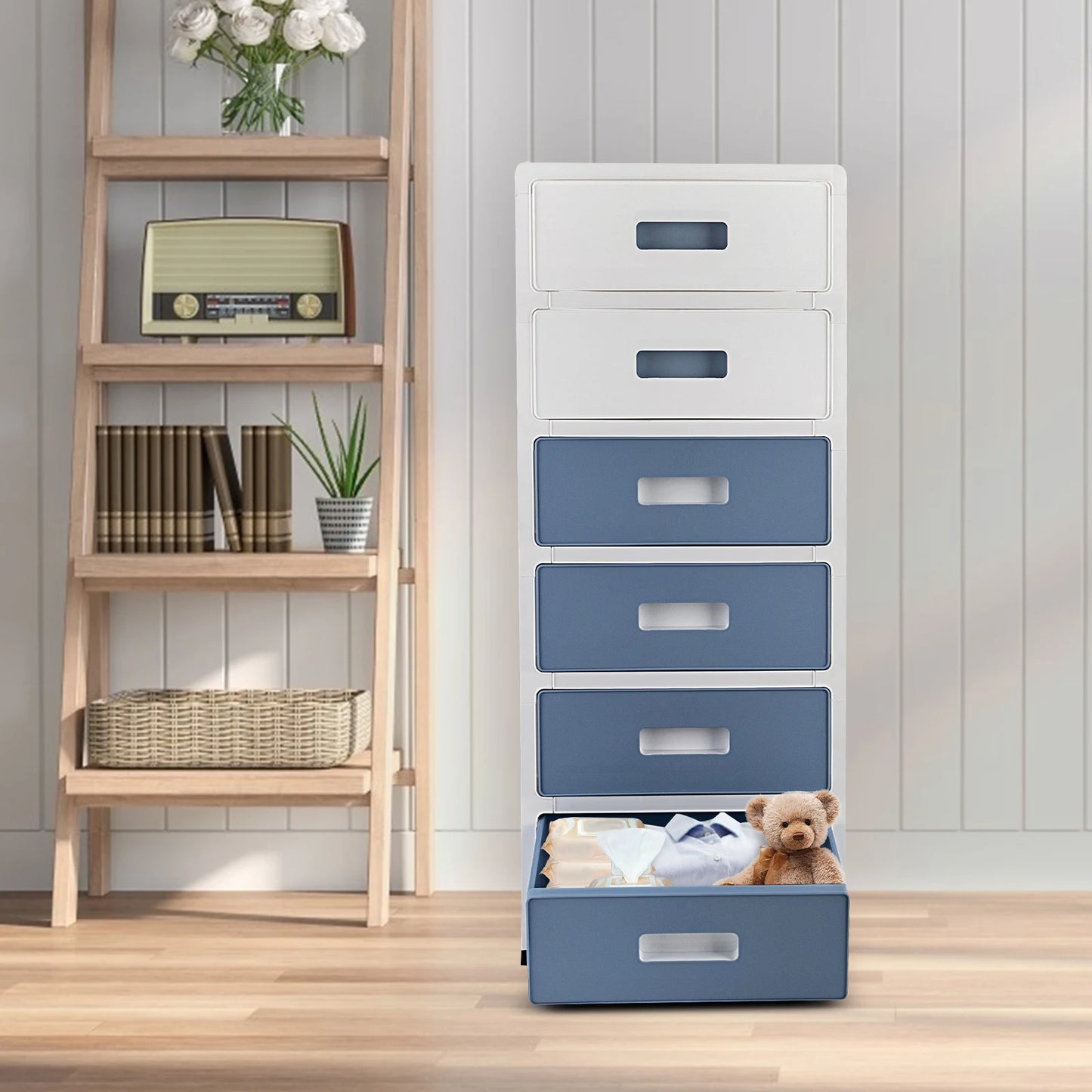 Plastic 6 Drawer Organizer w/Rollers