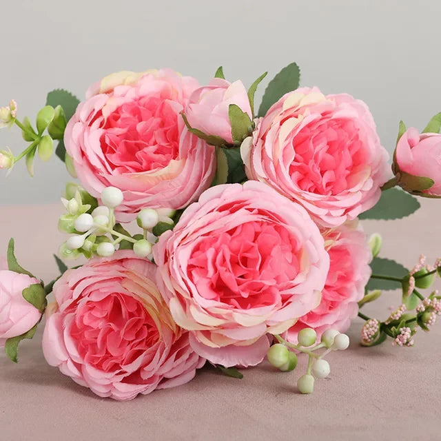 1pcs 30cm Rose Pink Silk Peony Bouquet