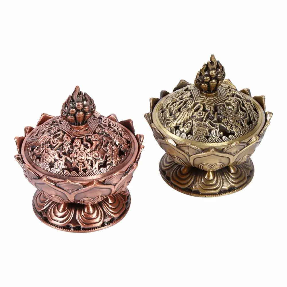 Small Zinc-Bronze Holy Flower Incense Holder - 2 Colors,