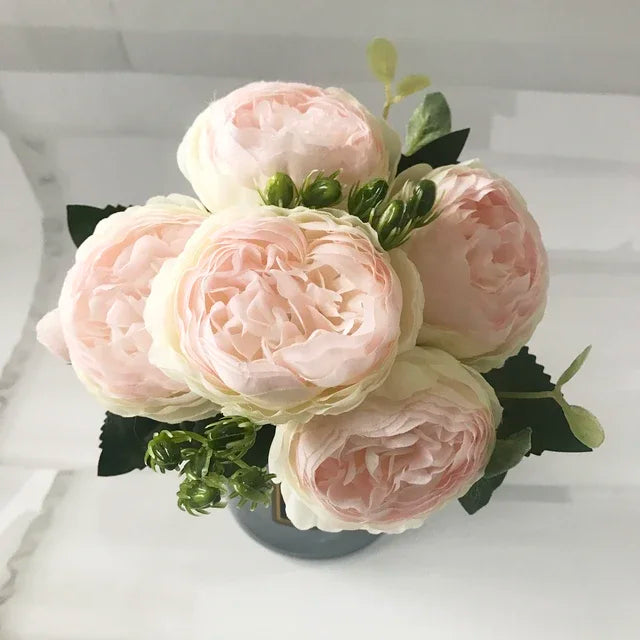 30cm Rose Pink Silk Peony Artificial Flowers Bouquet