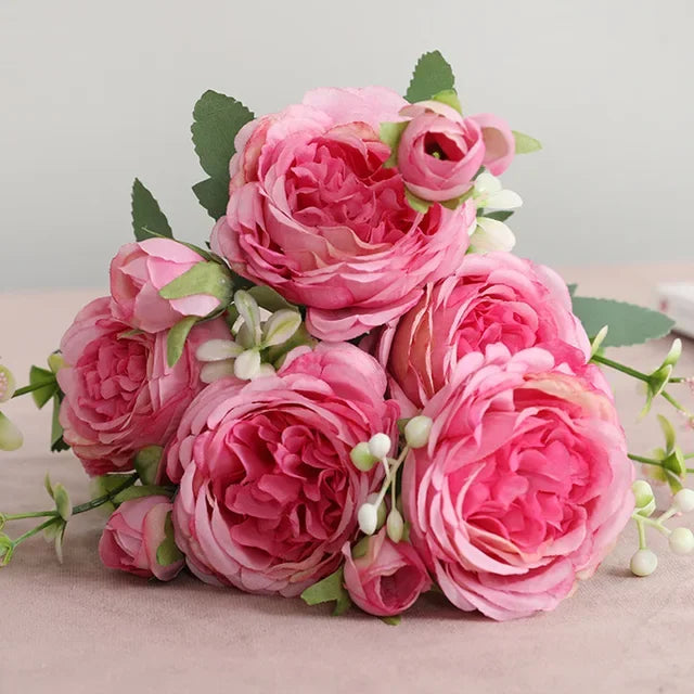 1pcs 30cm Rose Pink Silk Peony Bouquet