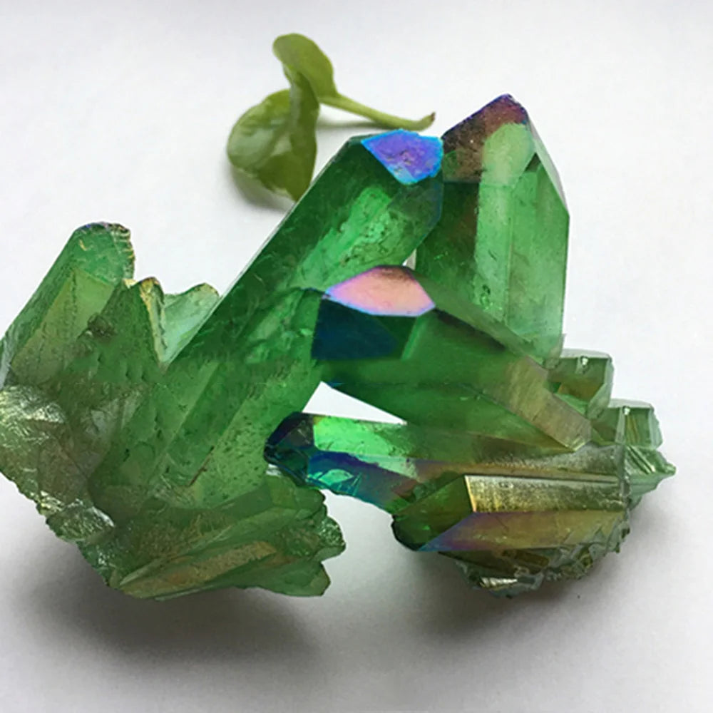 Natural Green Titanium Quartz Crystal Cluster