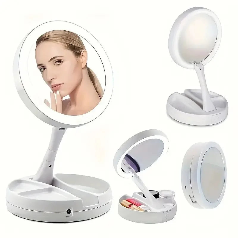 1pc Foldable LED Vanity Mirror/Dual-Sided