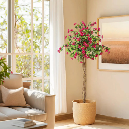 Artificial Indoor Bougainvillea Tree w/White Pot