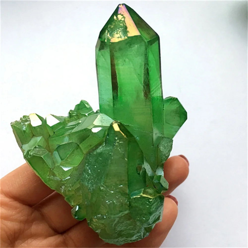 Natural Green Titanium Quartz Crystal Cluster