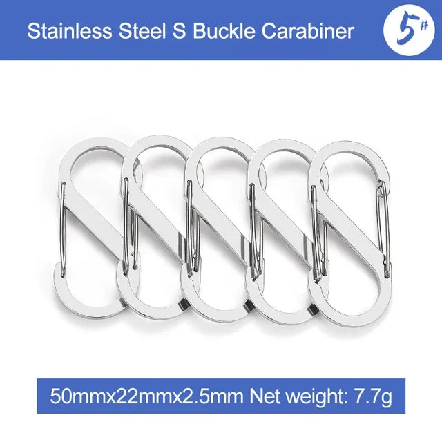 5Pcs S Type Stainless Steel Carabiner