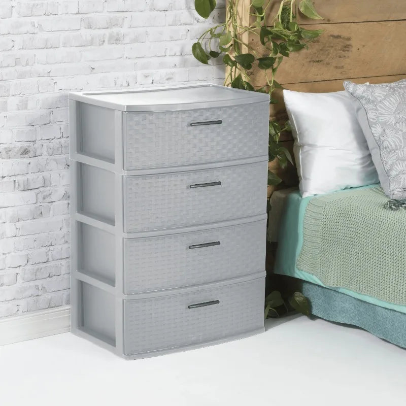 Stylish 4 Drawer Wide Woven Plastic Organizer