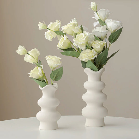 Decorative White Ceramic Vases, Boho Flower Vase