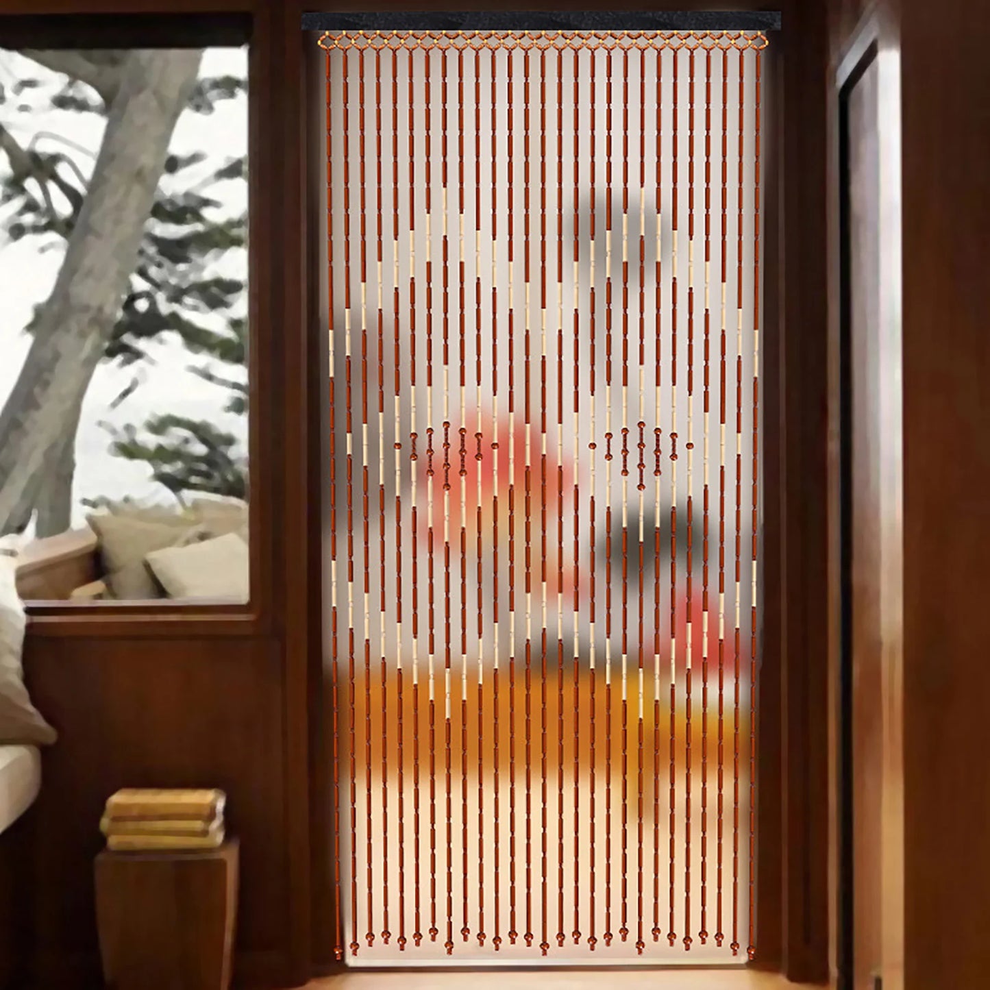 Natural Wood Bamboo Beaded Curtain