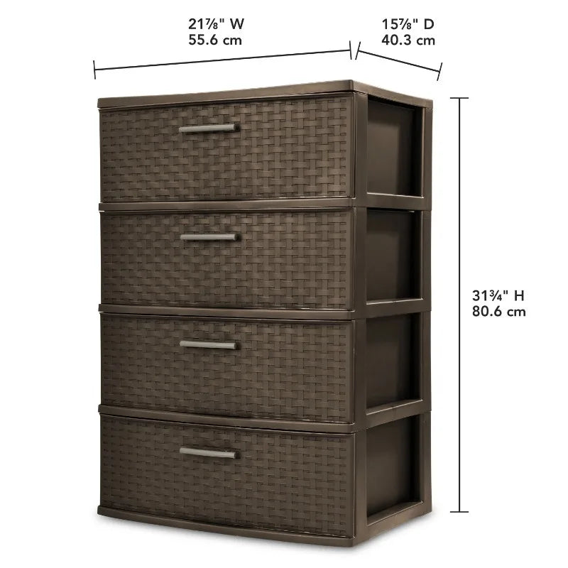 Stylish 4 Drawer Wide Woven Plastic Organizer