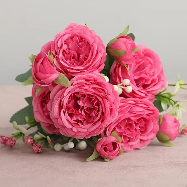 1pcs 30cm Rose Pink Silk Peony Bouquet