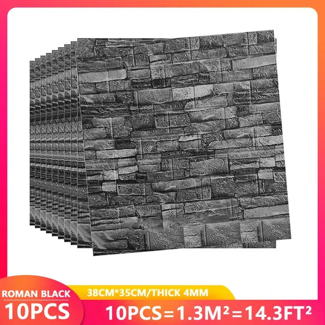 3D Brick Wall Stickers, Self-Adhesive Waterproof Stone