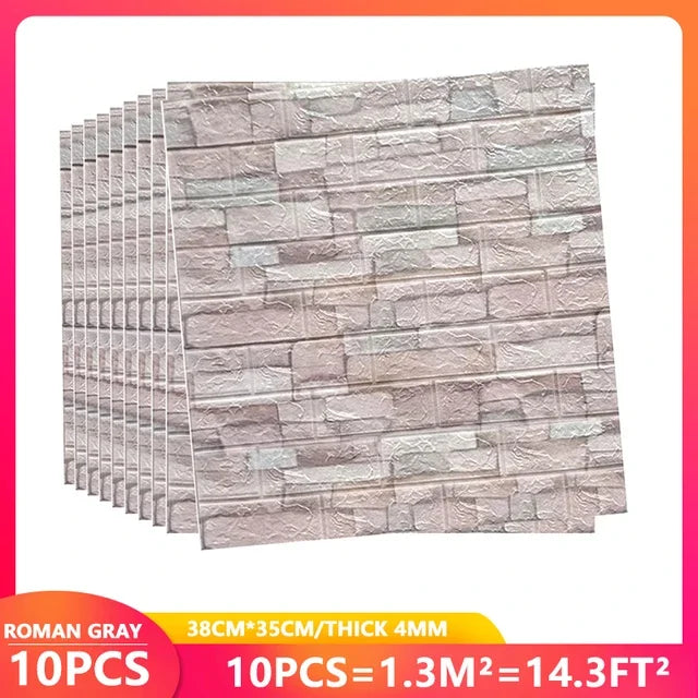 3D Brick Wall Stickers, Self-Adhesive Waterproof Stone