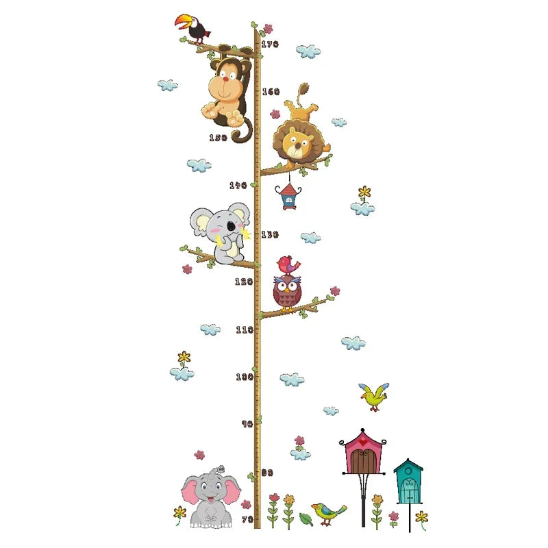 Cute Elephant Lion Zoo Height Measure Wall Sticker Kids Room