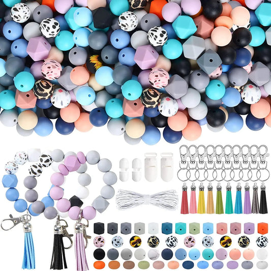 225Pcs Rubber Beads with Keyring DIY Set