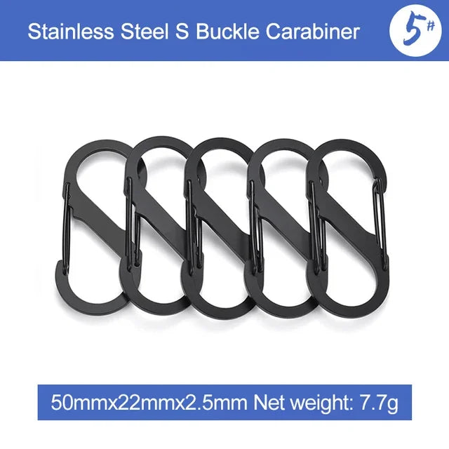 5Pcs S Type Stainless Steel Carabiner