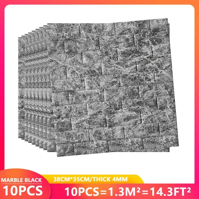 3D Brick Wall Stickers, Self-Adhesive Waterproof Stone