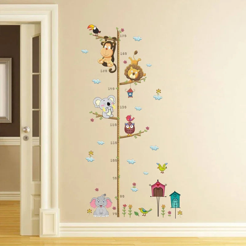 Cute Elephant Lion Zoo Height Measure Wall Sticker Kids Room