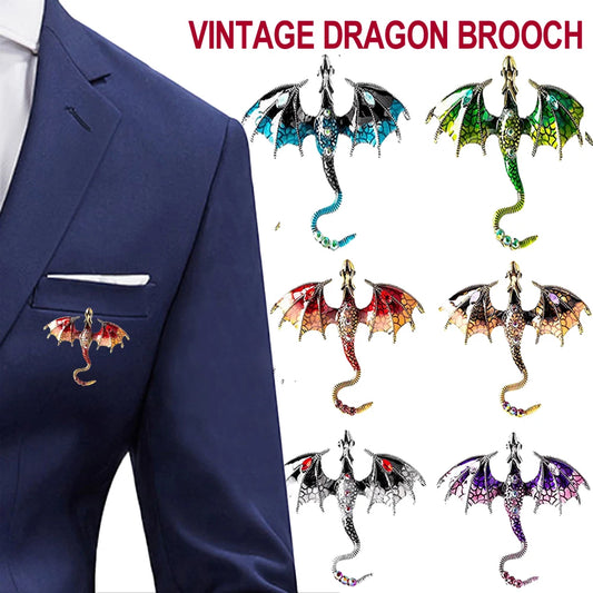 Flying Dragon Brooch  w Rhinestone, Enamel Pterosaur Pin