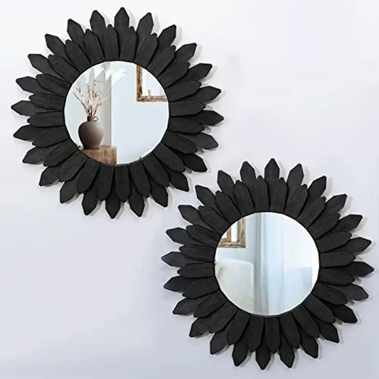 Rustic Wood Boho Decorative Mirror Set