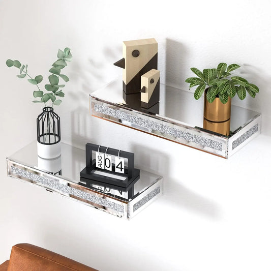 Mirrored Silver Floating Wall Shelf, Gorgeous