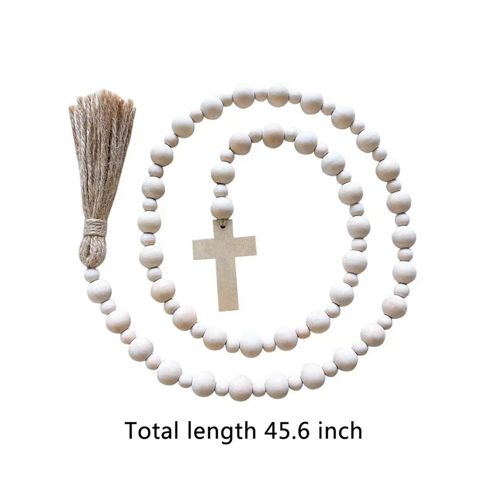 Easter Religious Wood Bead Garland, Natural Wood